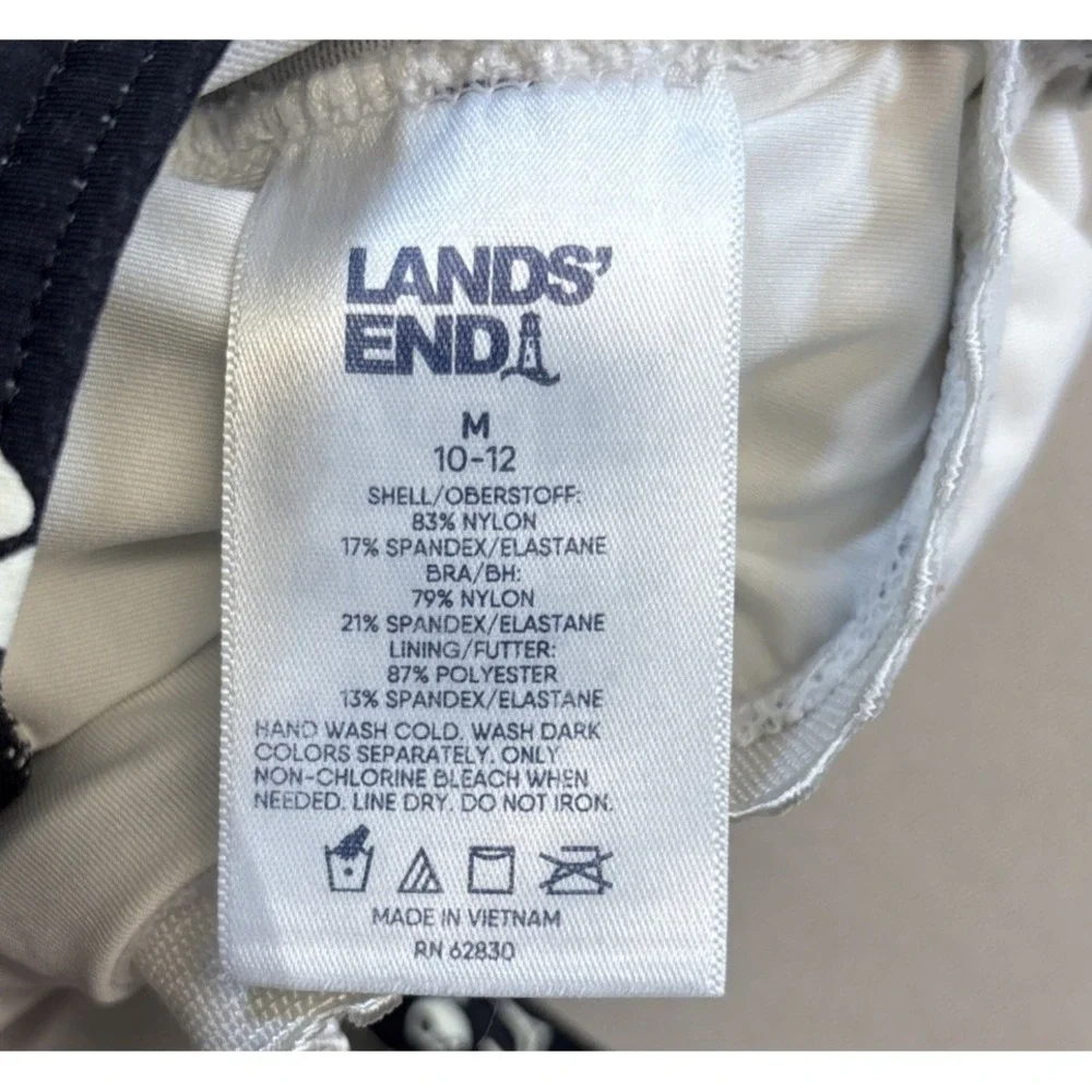 Lands' End Swim Dress Women‎ Medium 10-12 Black White Floral Swim Suit One Piece